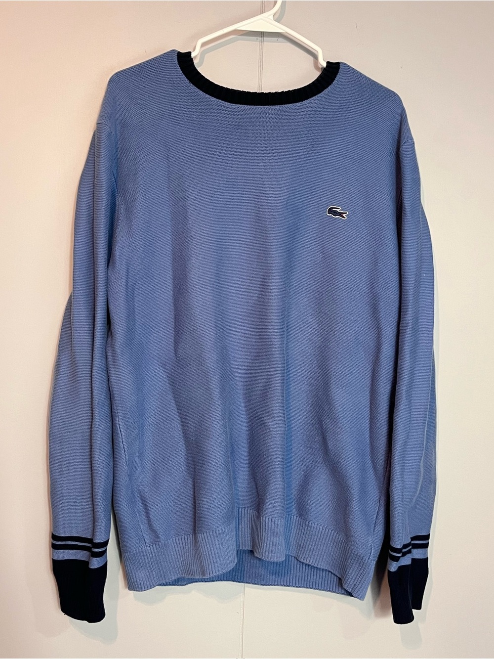 Vintage Lacoste Made in France Crewneck Sweater Blue Black Trim Mens Size 5 L